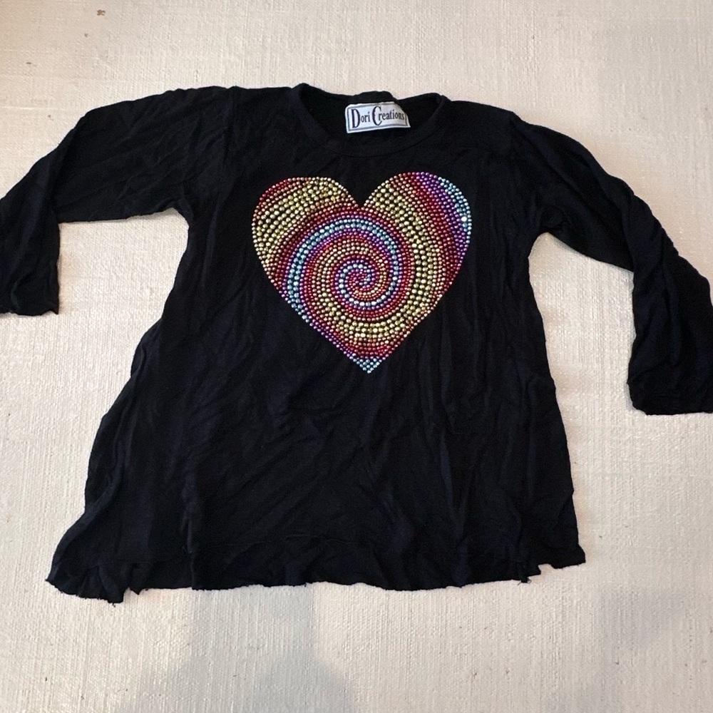 Dori Creations Black Long Sleeve Kids Tee with Spiral Heart Design